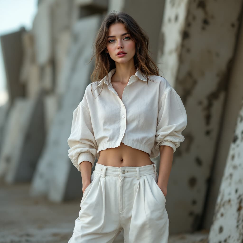 AI generated: surrealist, deconstucivist Fashion full body photo of a 24 year old Irish-Swedish female bohemian wr...