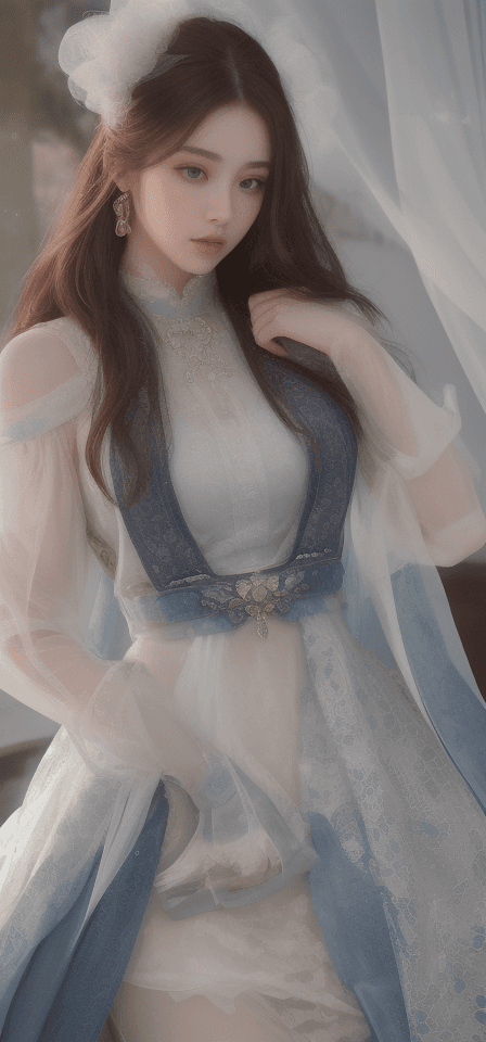 AI generated: Waist up, Pan Shot of a elegant and graceful girl, Xianxia style, with delicate makeup, impressionis...
