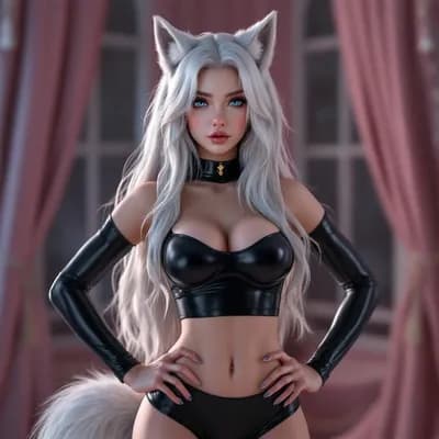 AI generated video: Sultry pose, walking slowly toward the camera. Tail flicking lazily.