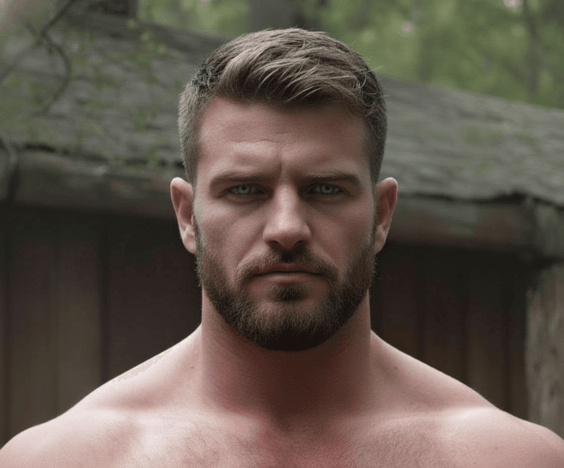 AI generated: Make his eyebrows a bit more hairy on the top-end corners keeping them dirty blonde all the way.