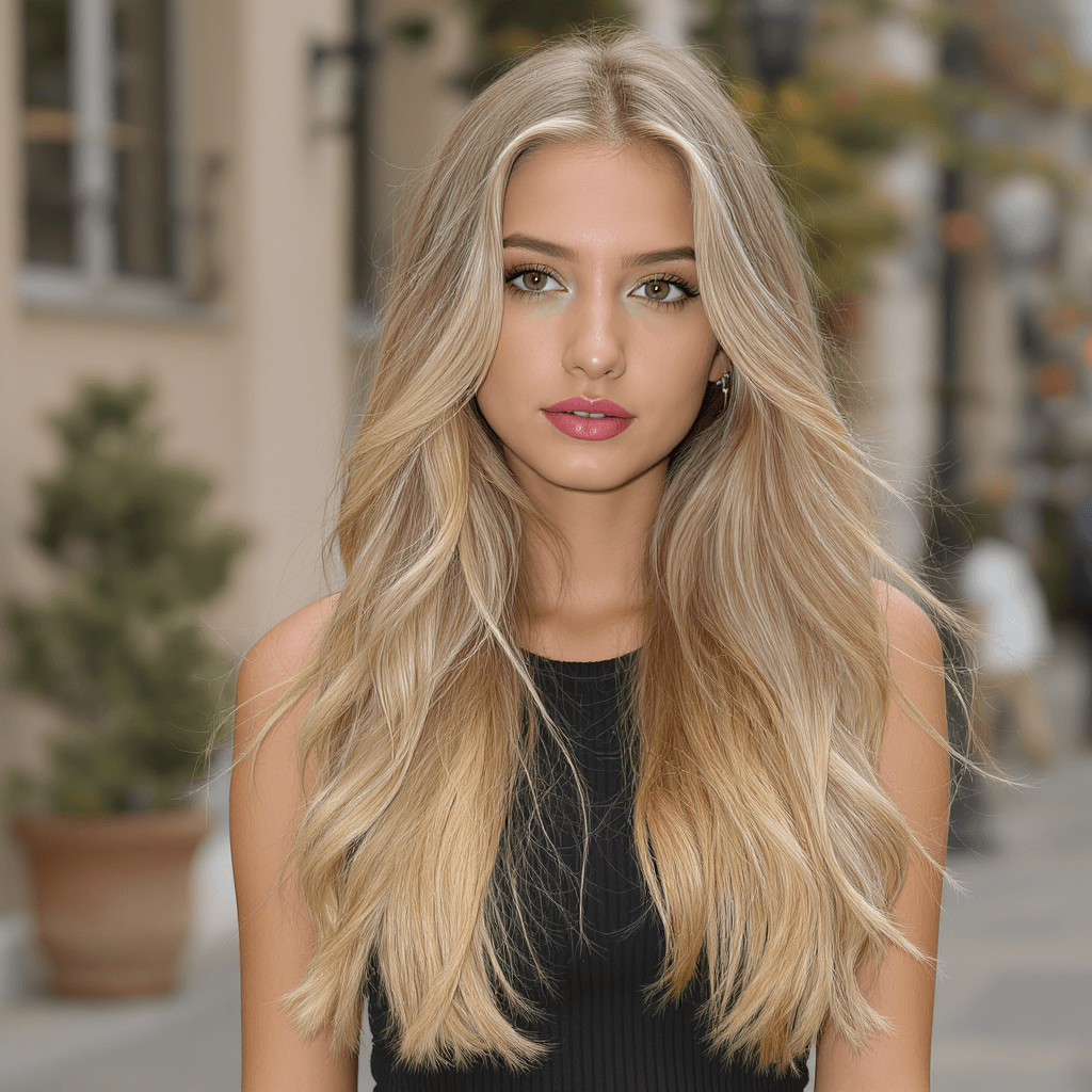 AI generated: a very tall, skinny, blonde, beautiful, young Iranian girl with long waist height hair, in the style...