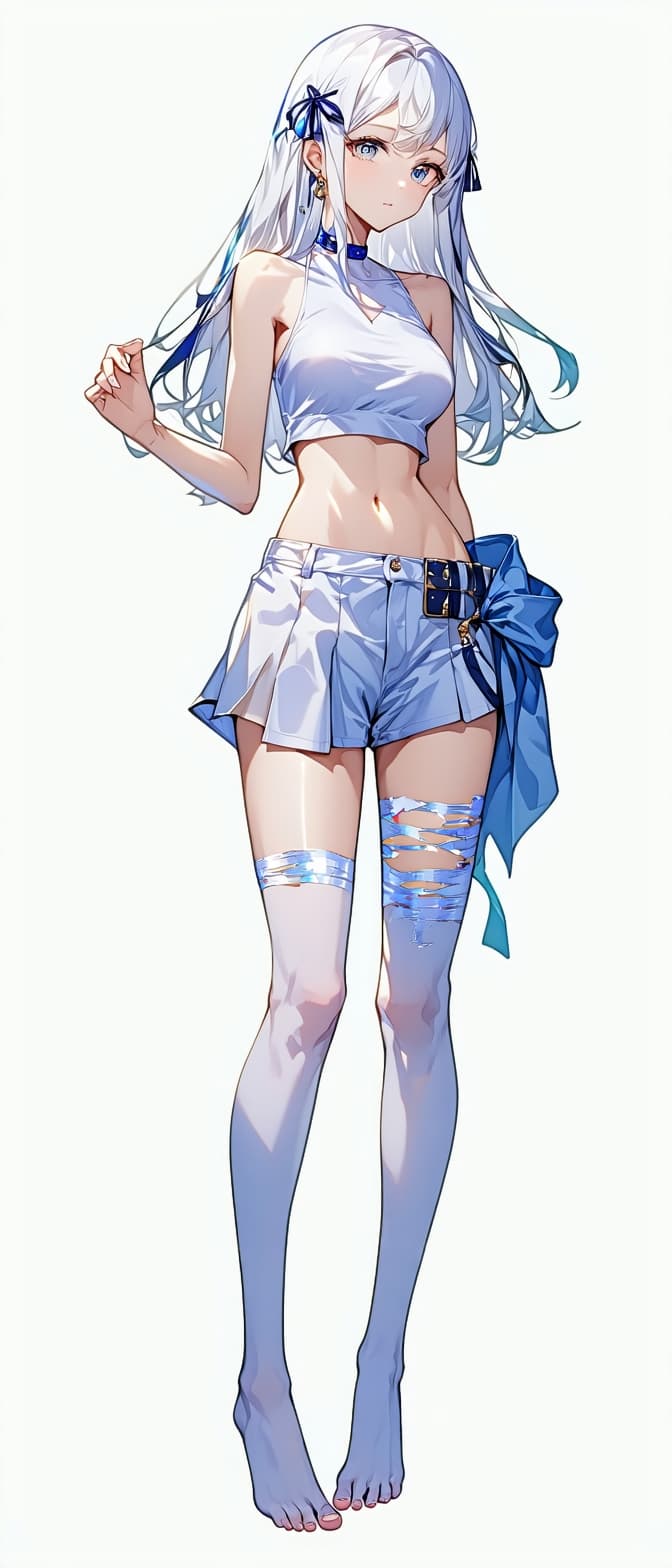 AI generated: Full body image of a beautiful anime girl in sleeveless crop top, detailed faces, manhwa style, prin...