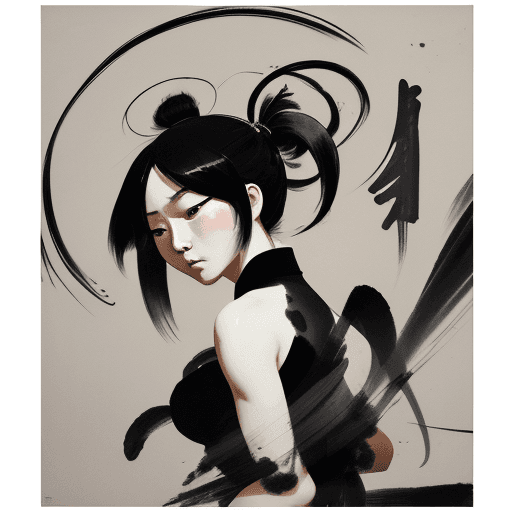 AI generated: china black brush painting, in the style of kazuki takamatsu, loose compositions, théodore géricault...