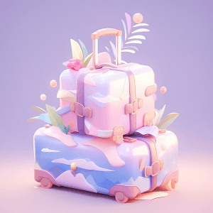 AI generated: An icon design, 3D, travel icon, suitcase, soft light, wanderlust feeling, pastel colors, dreamy col...