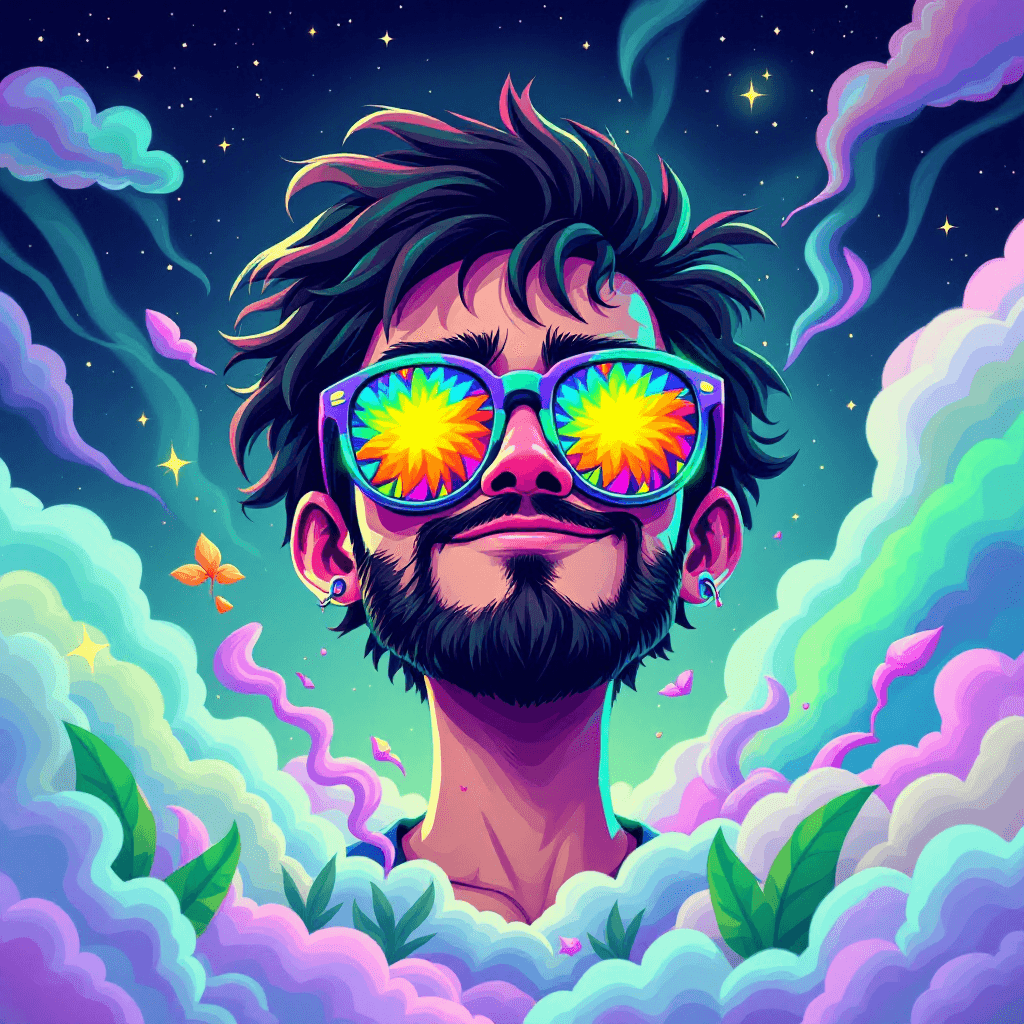 AI generated: Create a vibrant and whimsical digital illustration featuring a cartoonish character with exaggerate...