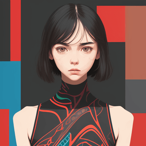 AI generated: illustration, upper-body, girl, front, face, gaze, two randomly three limit colors, outline, edges l...