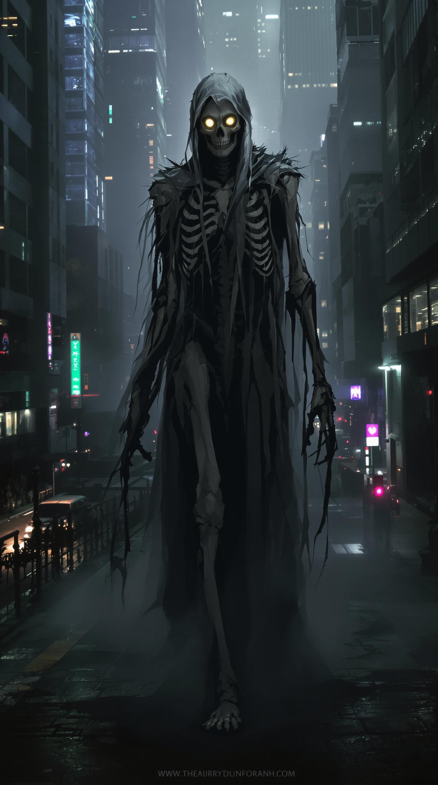 AI generated: \In the heart of a modern city at night, an urban phantom moves silently through the shadows. Its sk...
