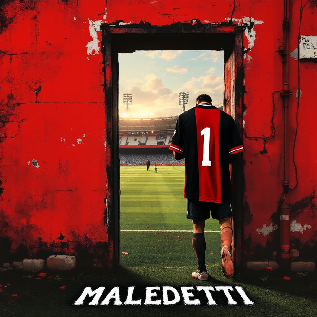 AI generated: Ambientazione: un campo di calcio.
Appeso alla traversa della porta vi è il portiere con indosso la ...