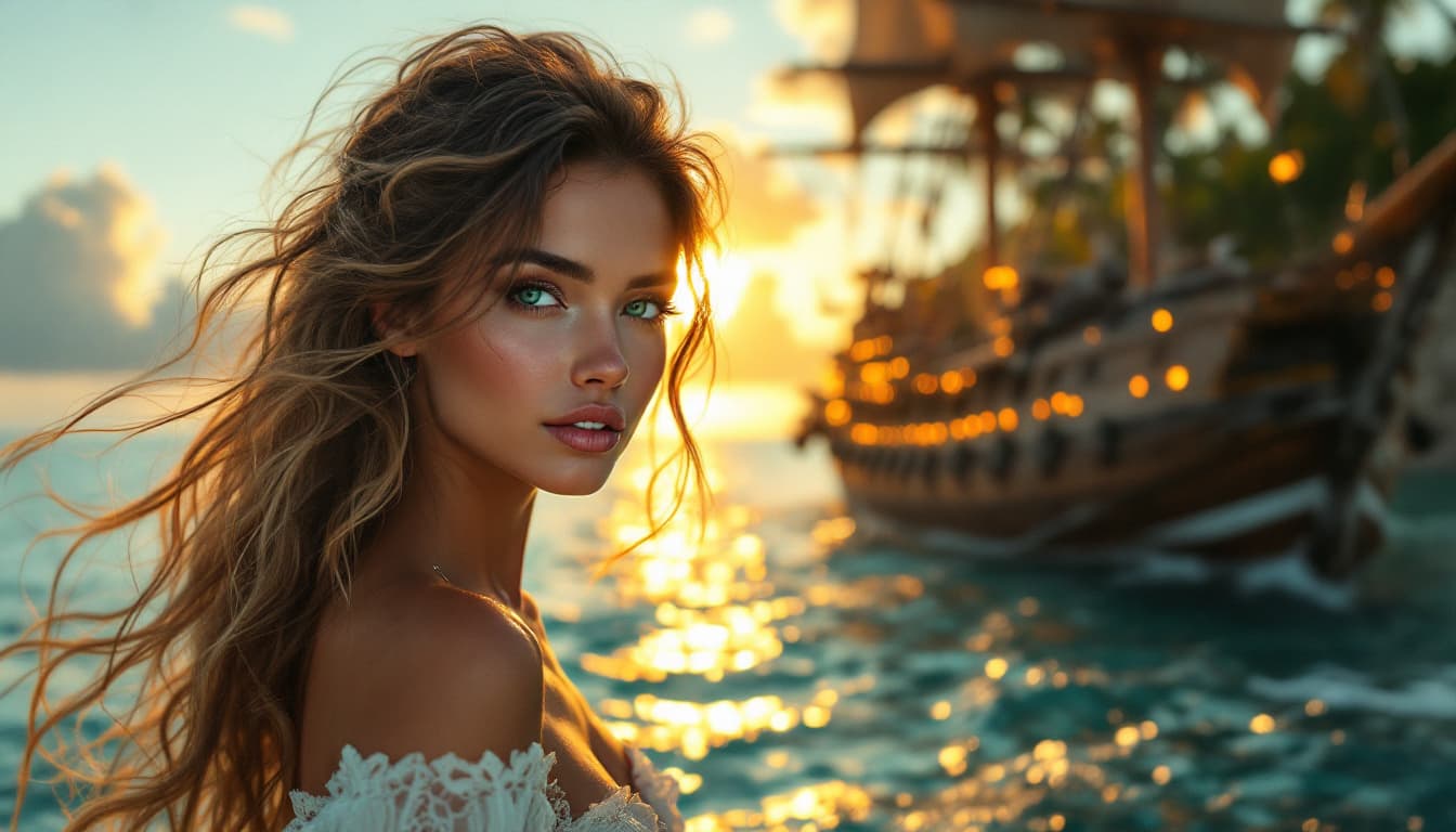 AI generated: "A brave adventurous female explorer, blending beauty with daring exploits. Her delicate features ar...