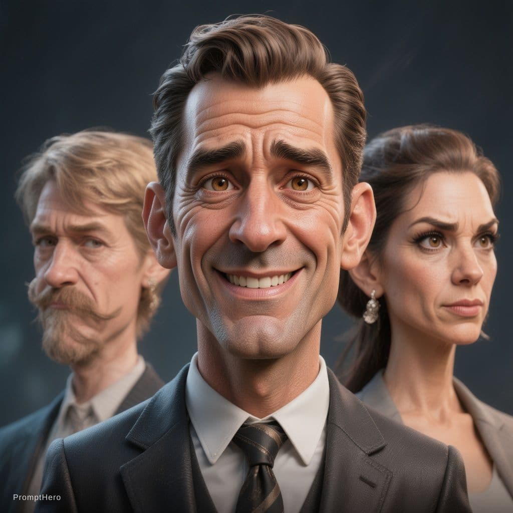 AI generated: Generate stunning, hyperrealistic 3D caricature portraits of any figure. These prompts combine comic...