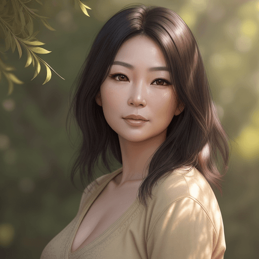 AI generated: A 35 yo asian woman in a delightful afternoon. This portrait is the best representation of female be...