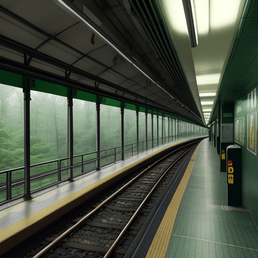 AI generated:  subway station covered with forest, overview