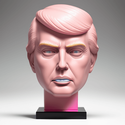 AI generated: Donald Trump bionic ceramic glossy pink face sculpture, pushed out of the background, front view, br...