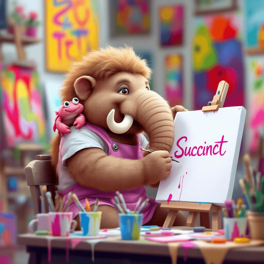 AI generated: A vibrant illustrated in a high-quality Procreate featuring a baby mammoth wearing a pink apron and ...
