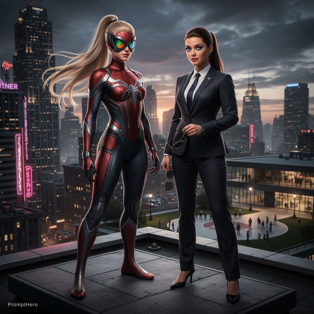AI generated: a professional photo of a exceptionally of the most beautiful (age 15) spider girl, (futuristic),(ma...