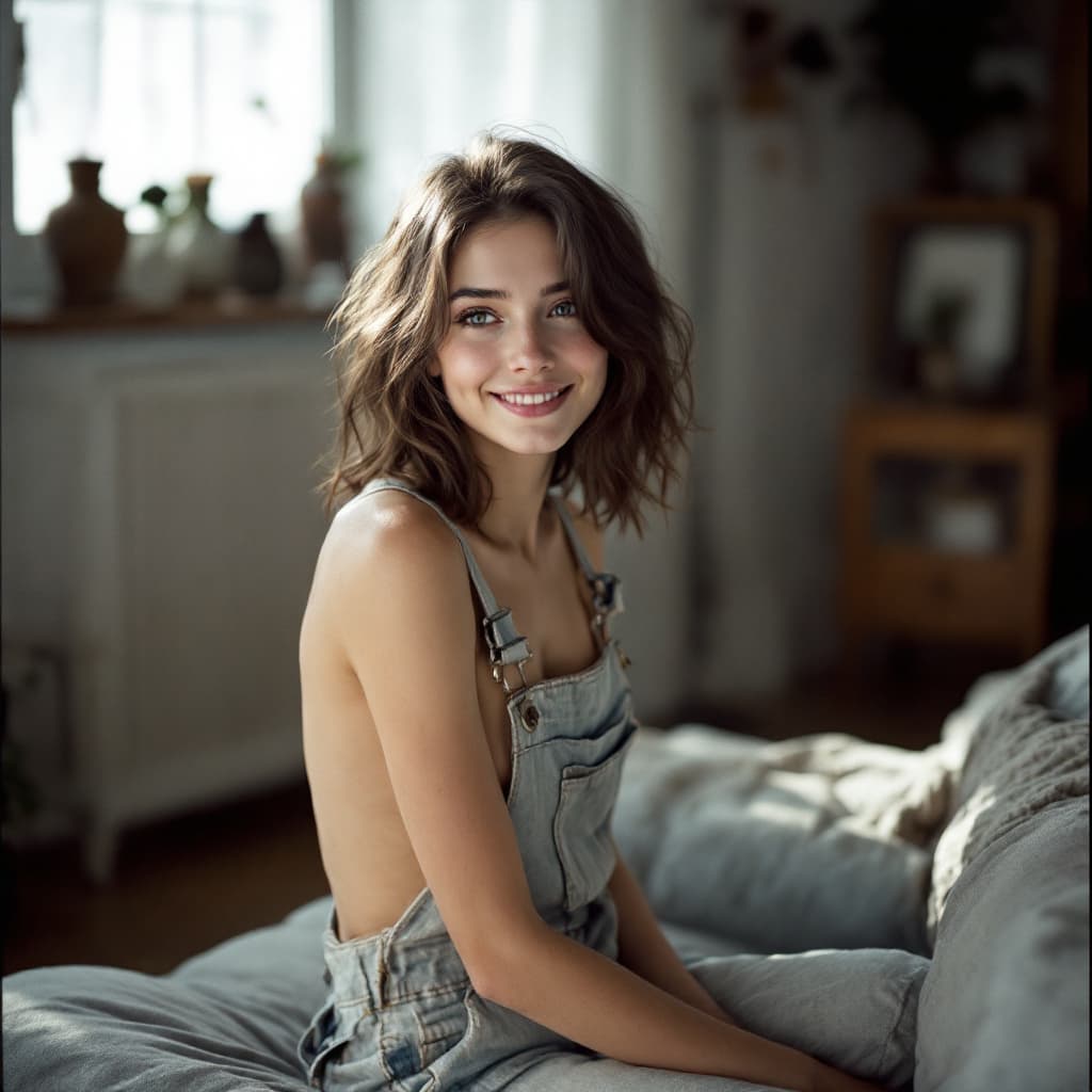 AI generated: A  female, full body character,cinematic photo shirtless woman, from the side, with shoulder length ...