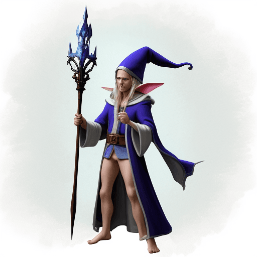 AI generated: Elf Wizard in a robe holding a staff eladran