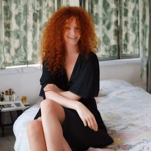 AI generated: full body photo ((extremely attractive) ) woman, long curly ginger hair, perfect eyes, (freckles:0. ...