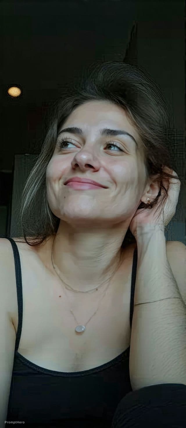 AI generated: woman, side view, slight smile, shot on a Canon A7 III --no freckles --chaos 75 --ar 1:2 --raw --pro...