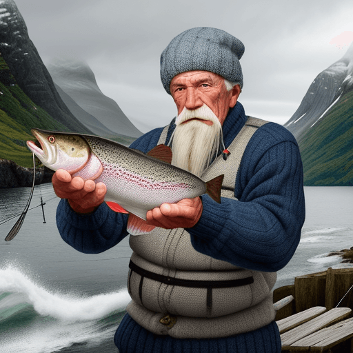 AI generated: An elderly fisherman in a knitted cap, without a beard, with a mustache, against the background of a...