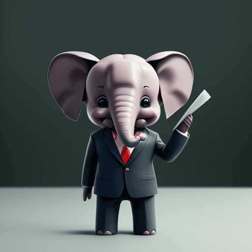 AI generated: litle Elephant wearing business suit, animation.