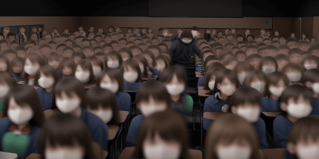 AI generated: Create a rough image of a large number of faceless grade schoolers in a classroom with data swirling...