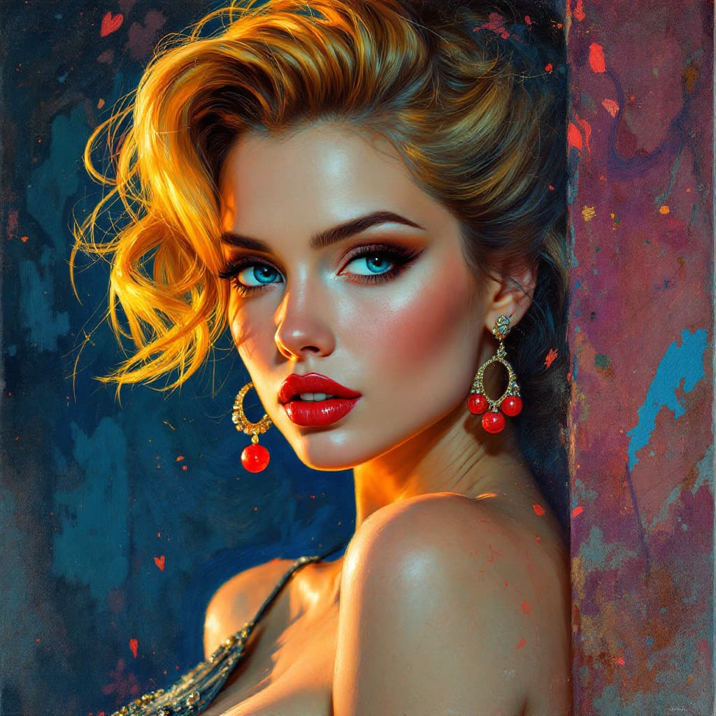 AI generated: A captivating depiction of a pin-up woman, inspired by the artistic style of Vincent Van Gogh. Rende...