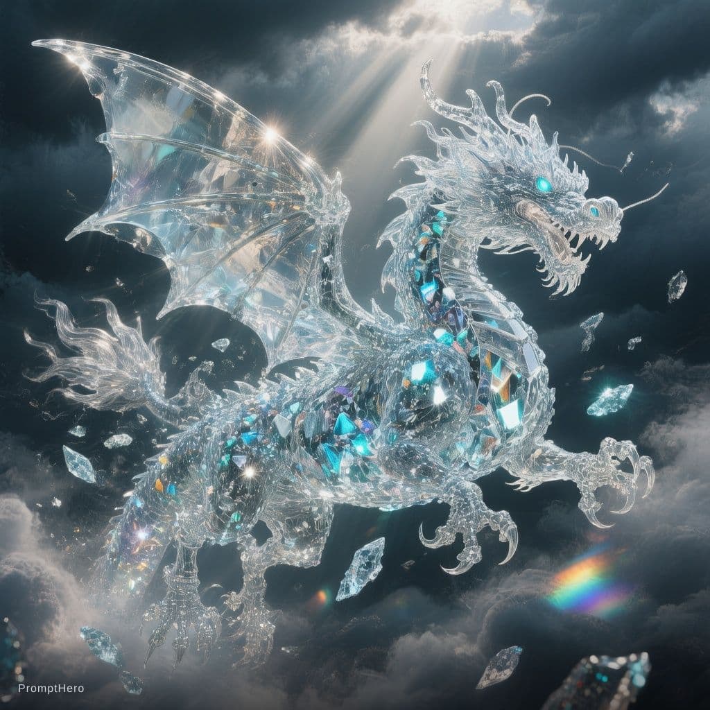 AI generated: masterpiece, best quality, ultra-detailed, majestic transparent crystal dragon, completely see-throu...