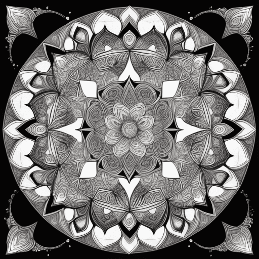 AI generated: symmetrical mandala intricate, coloring page --q 2 --s 750 --upbeta 