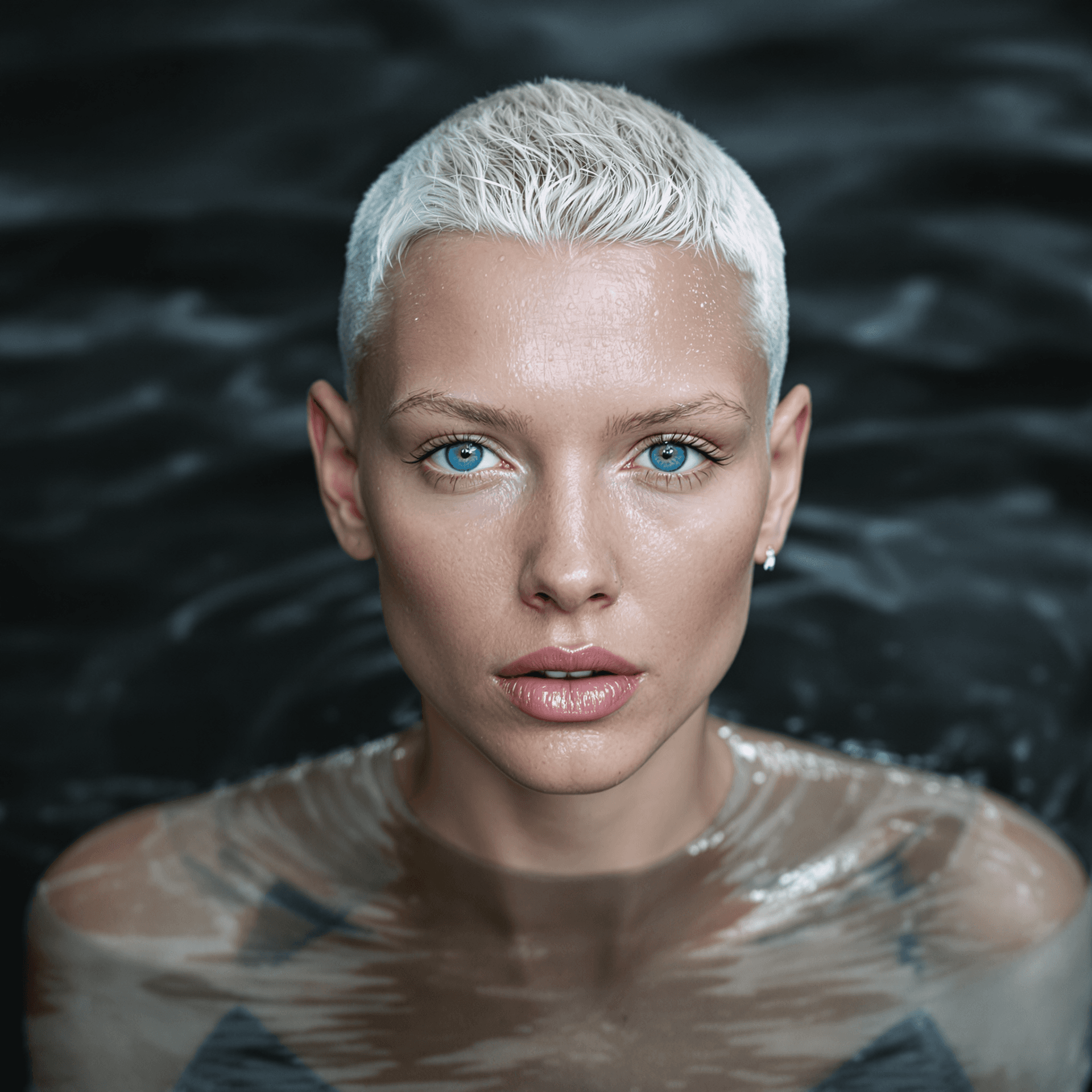 AI generated: A captivating, high-resolution photograph of a graceful, young, and slender woman with a striking wh...