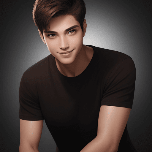 AI generated: Mysterious male character with very ::100 short brown hair combed back with brown eyes and a sparkli...