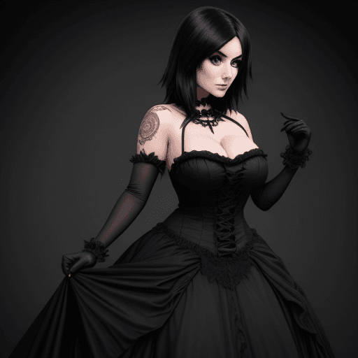 AI generated: Jessica Nigri black hair in black gothic dress