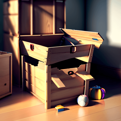 AI generated: an empty wooden toy box with the lid open.   romantic. hyper realism, high detail, octane render, 8k