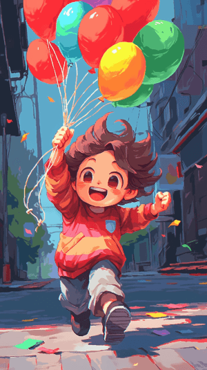 AI generated: A picture of a playful child holding a colorful balloon, inspired by Shirley Temple, sparkling eyes ...