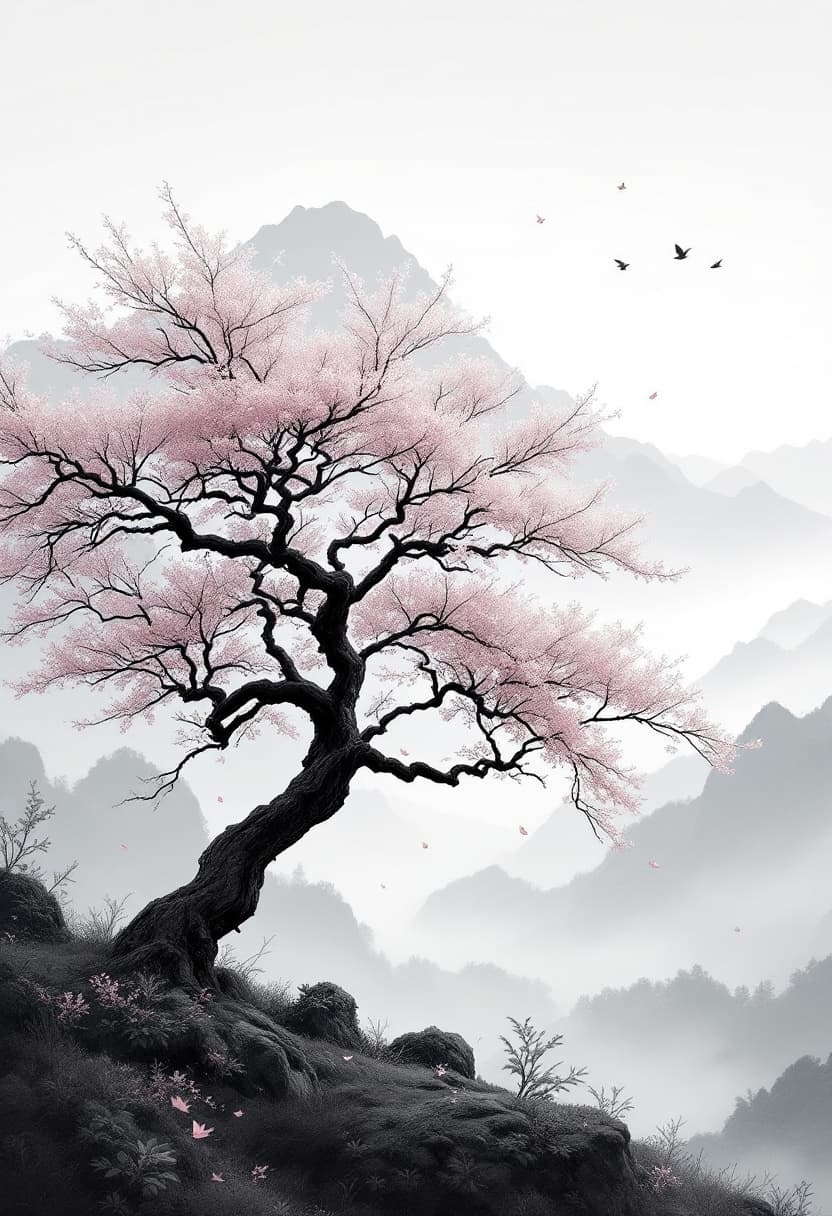 AI generated: Traditional Japanese tree with delicate minimal branches The tree’s canopy should feel naturally ful...