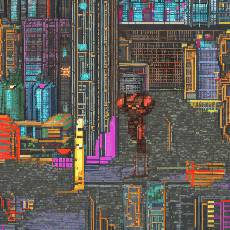 AI generated: pixel art cyberpunk video game, 36 bit video game, highly detailed, 8k