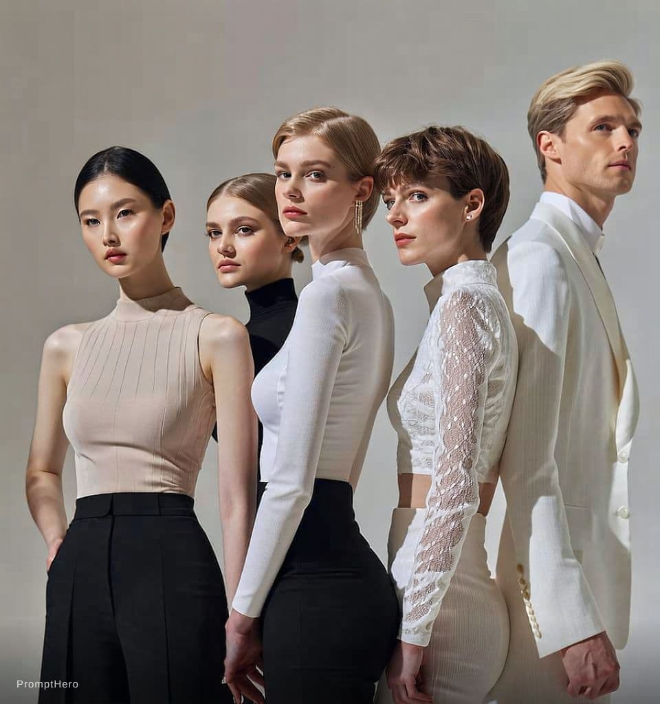AI generated: The posture of the characters in the photo remains unchanged, and the clothes are changed to lace br...