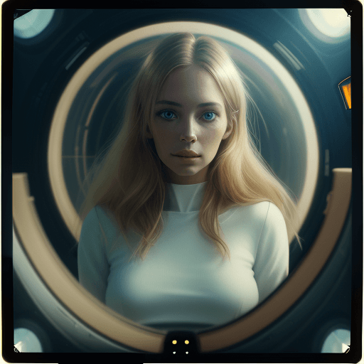 AI generated: hyper-realistic photo of a beautiful woman inside a spaceship with hazel eyes and dirty blonde hair,...