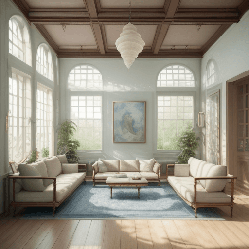 AI generated: High resolution photography interior design, dreamy sunken living room conversation pit, wooden floo...