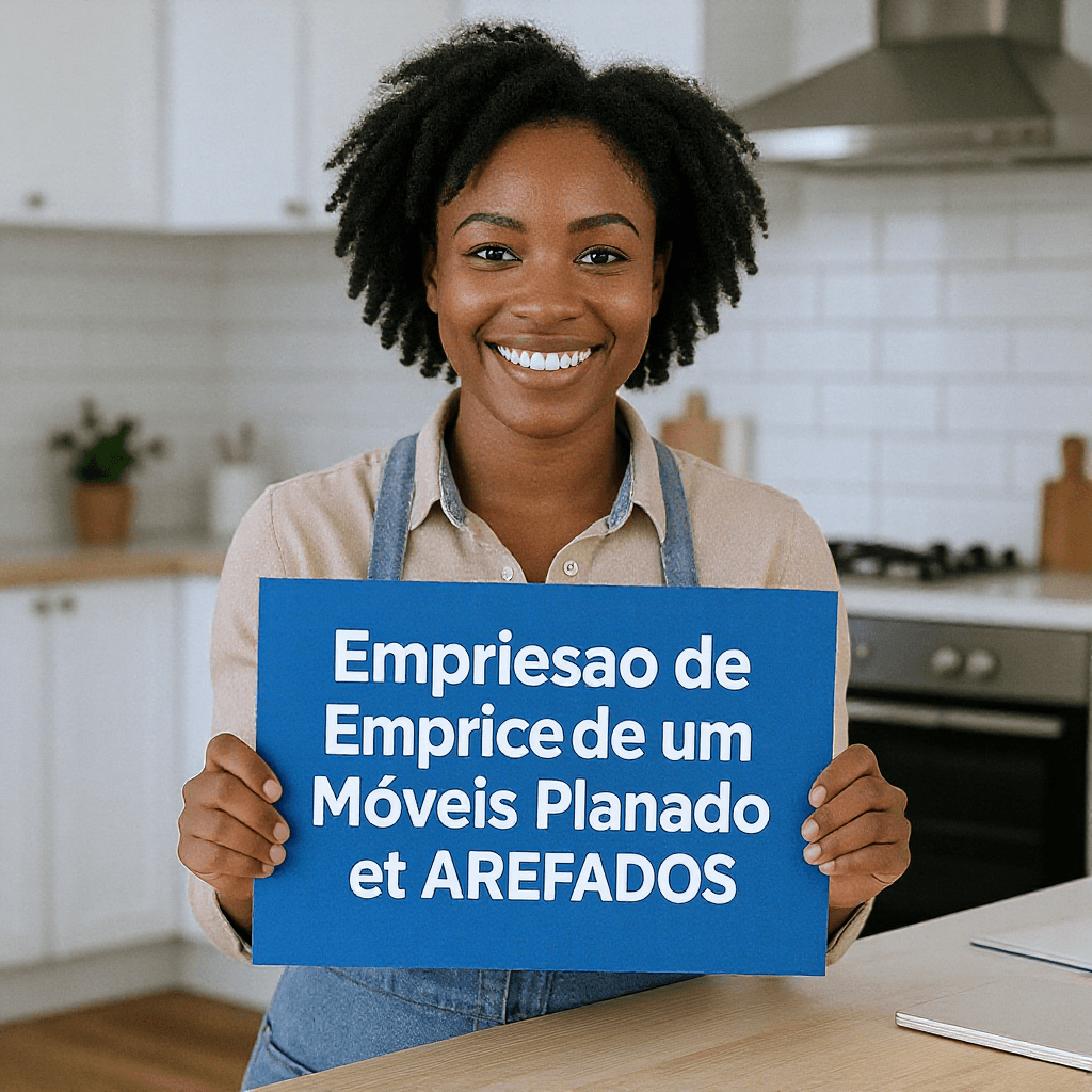 AI generated: Uma mulher negra na cozinha fazendo publicidade de uma empresa de móveis planejados 