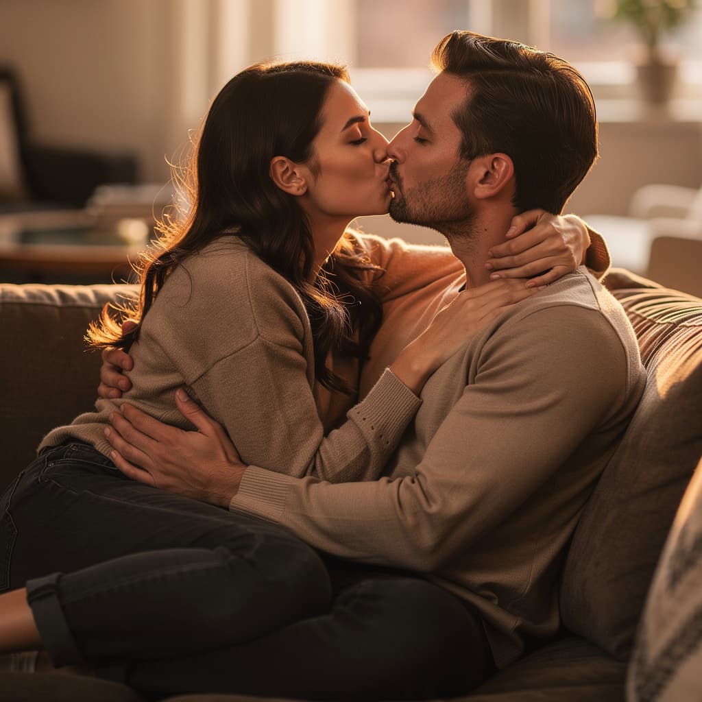 AI generated: The two models curl up and share a passionate kiss 