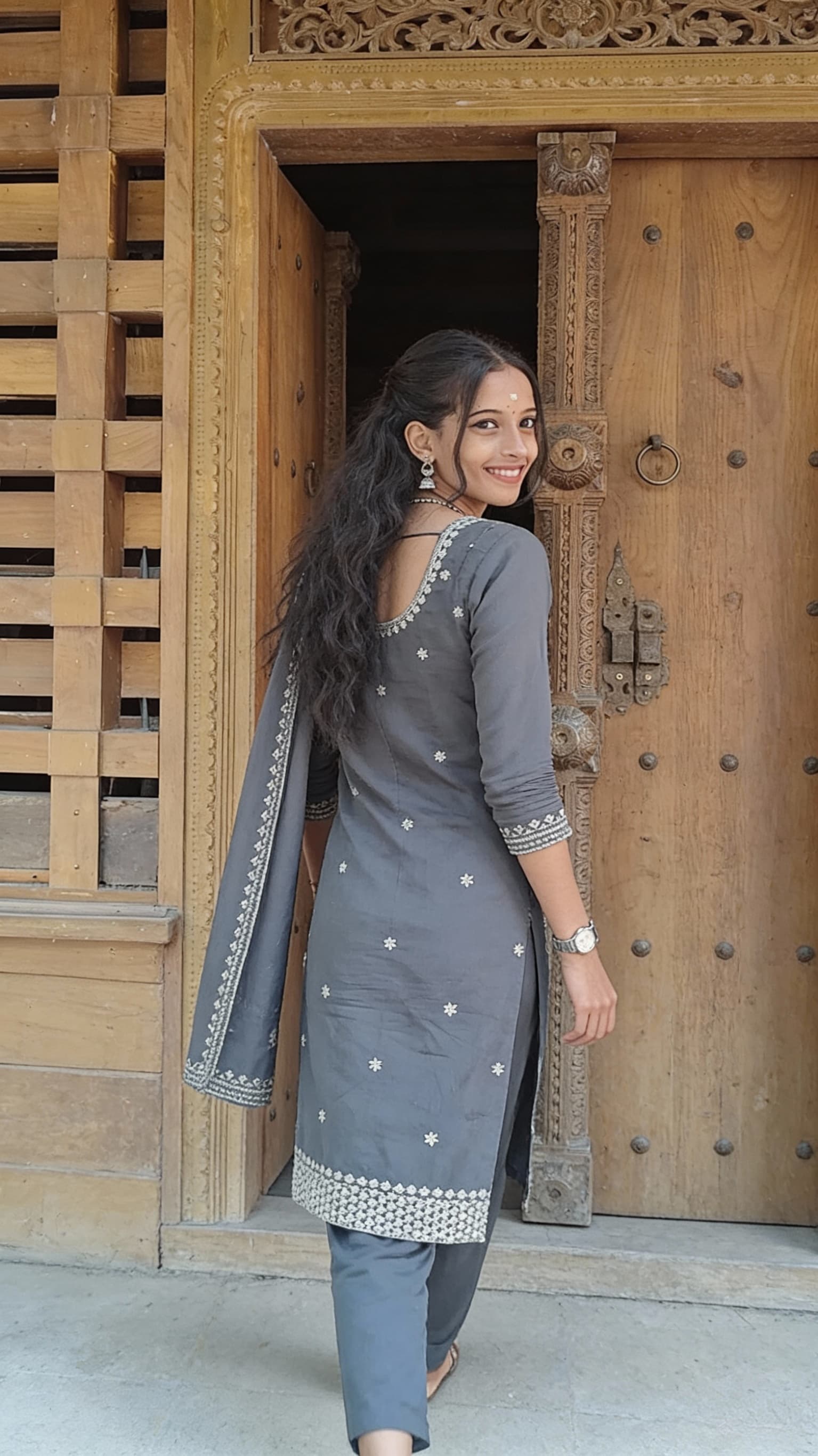 AI generated: 
Have her walking away looking back smiling