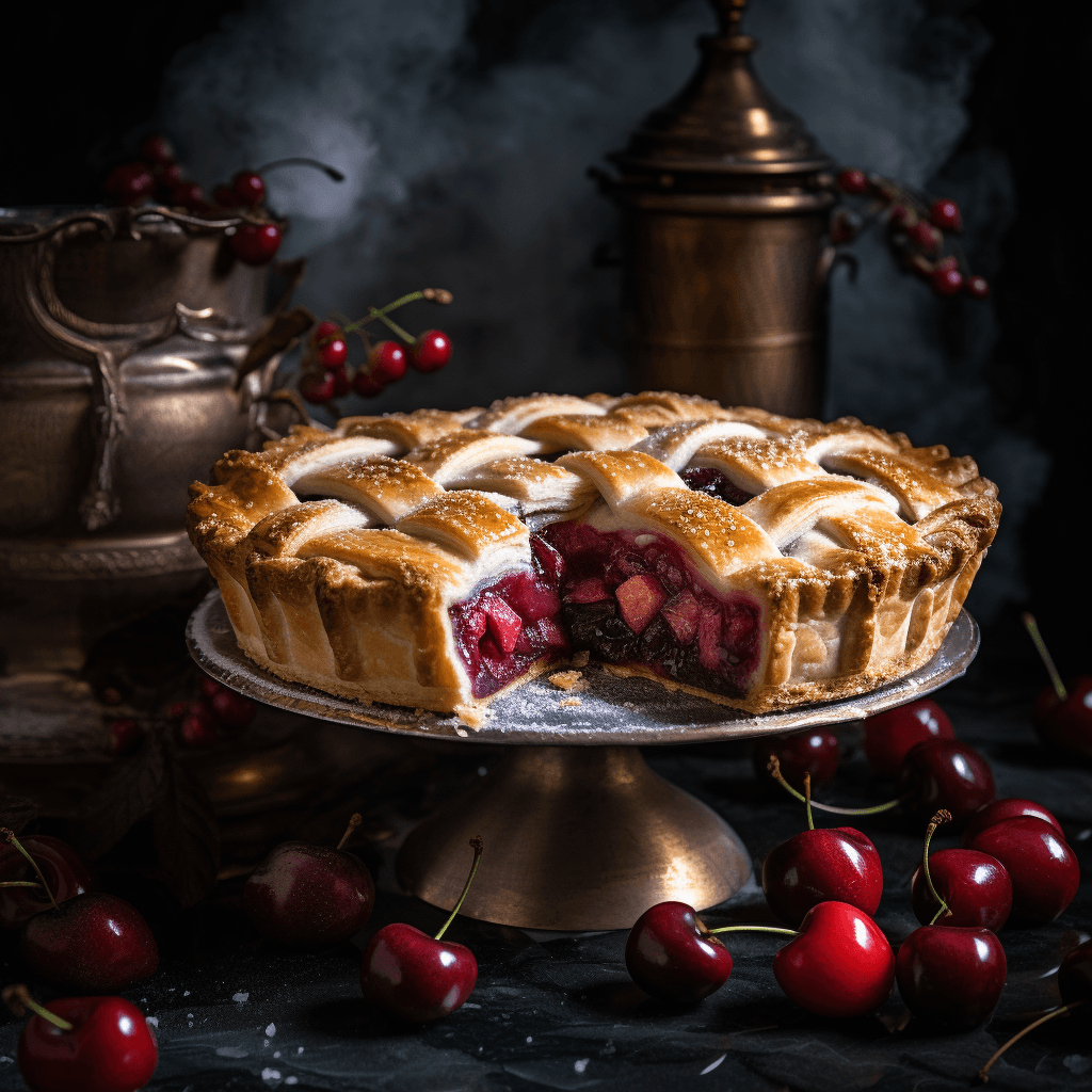 AI generated: Food photography, cherry pie, in a luxurious Michelin kitchen style, studio lighting, depth of field...