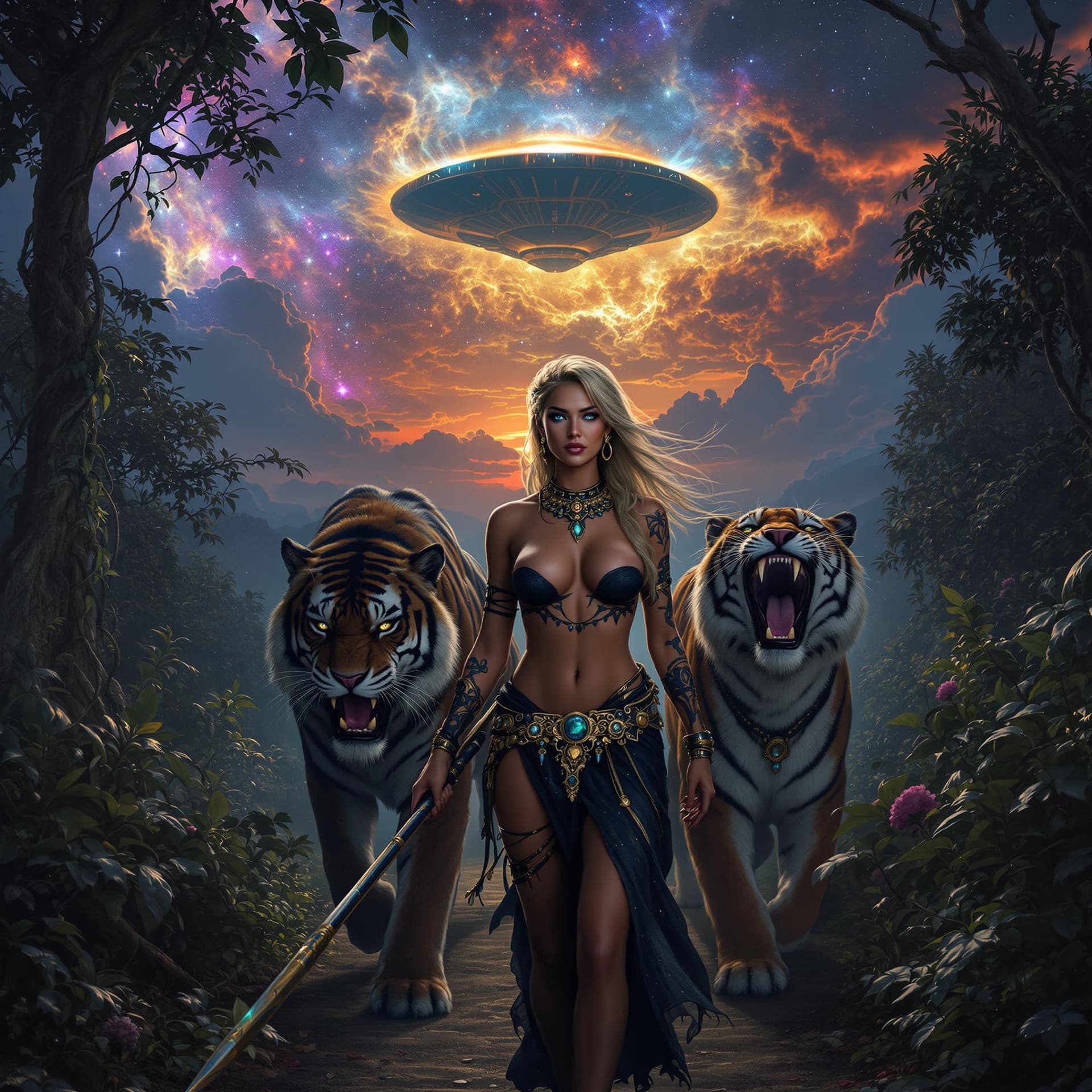 AI generated: Hyper realistic, photo realism, zoomed out full body HD Photo of beautiful, Amazon warrior queen wal...