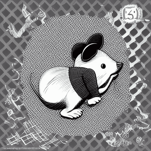 AI generated: A shockingly detailed monochromatic vector illustration of  a cute Mouse xamining a strange and othe...