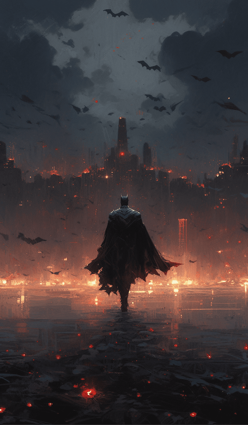 AI generated: Batman, Gotham city at night, Christopher Nolan style, drama and lifesaving, in dynamic, atmosphere ...