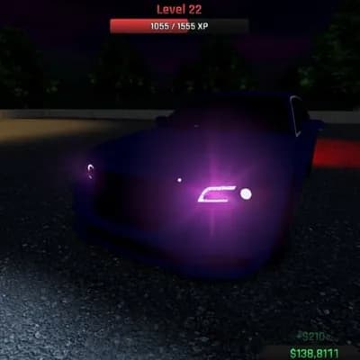 AI generated video: make the headlights flash purple,
