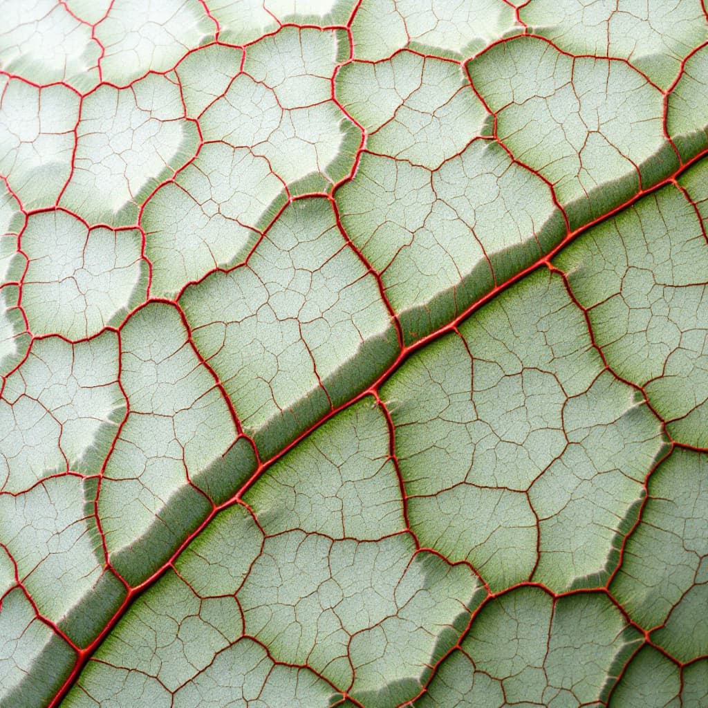 AI generated: A highly detailed close-up of a Green leaf with prominent, raised green veins spreading across its s...