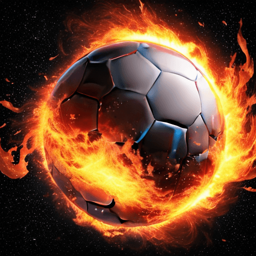 AI generated: a flaming soccer ball flying through the air, a realistic cosmic background.