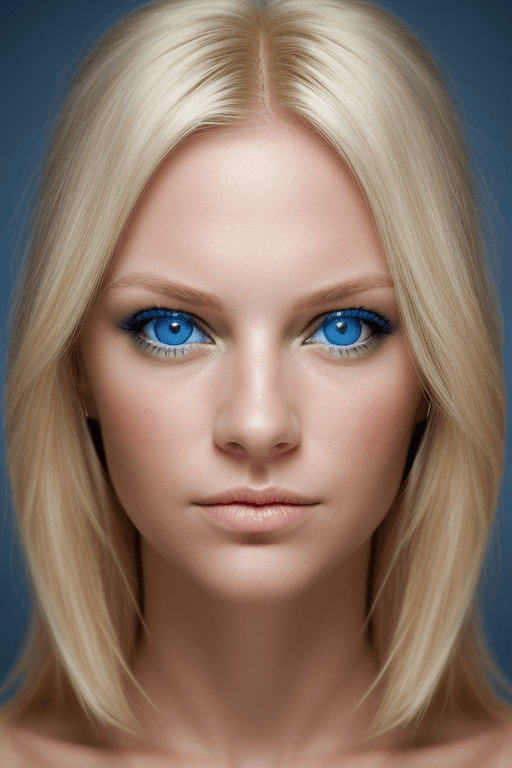 AI generated: sharpfocus on the face of the woman, blond, blue eyes